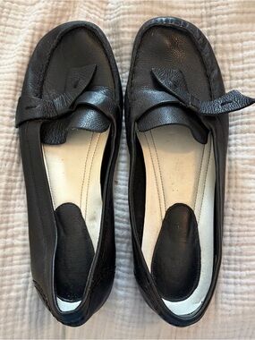 Nine West Black Leather Bow Loafers - Women's Comfortable Slip-Ons SZ 8.5